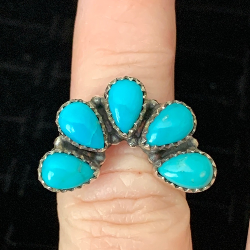 925 Sterling Silver Kingman Turquoise Naja Ring Size 7 Southwestern Closed Back
